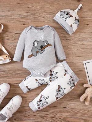 Adorable Koala Printed Baby Outfit Set with Matching Hat