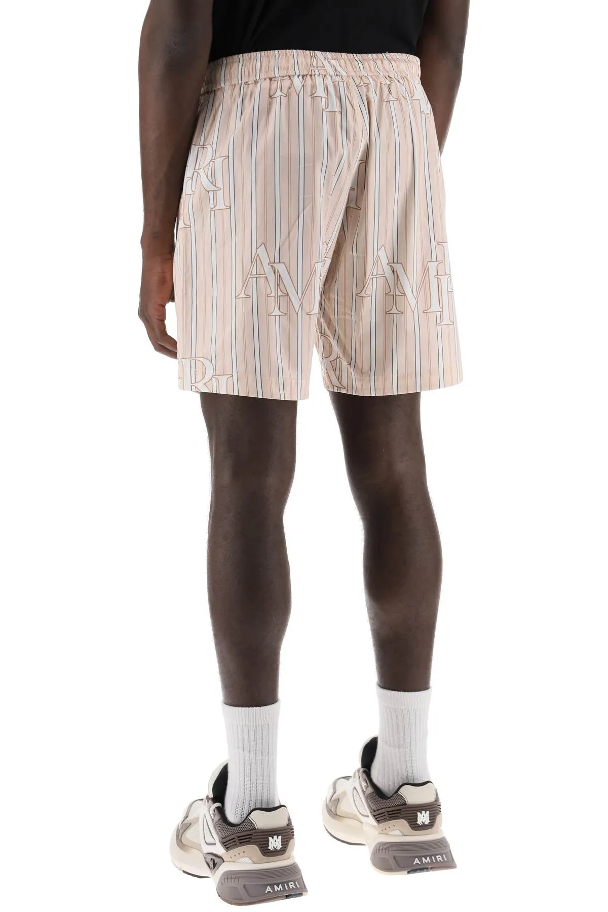 Amiri Stripe Technical Poplin Bermuda Shorts With Logo  Striped