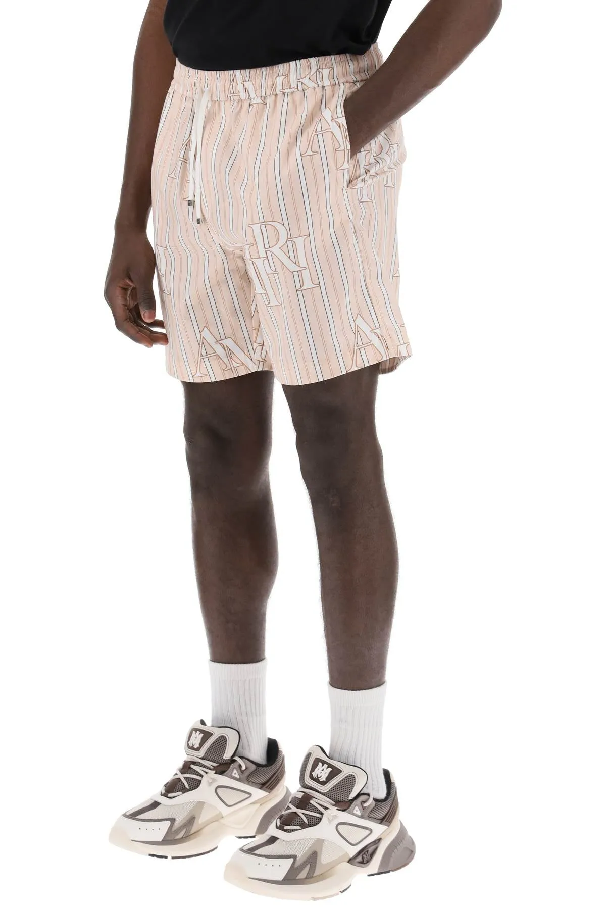 Amiri Stripe Technical Poplin Bermuda Shorts With Logo  Striped