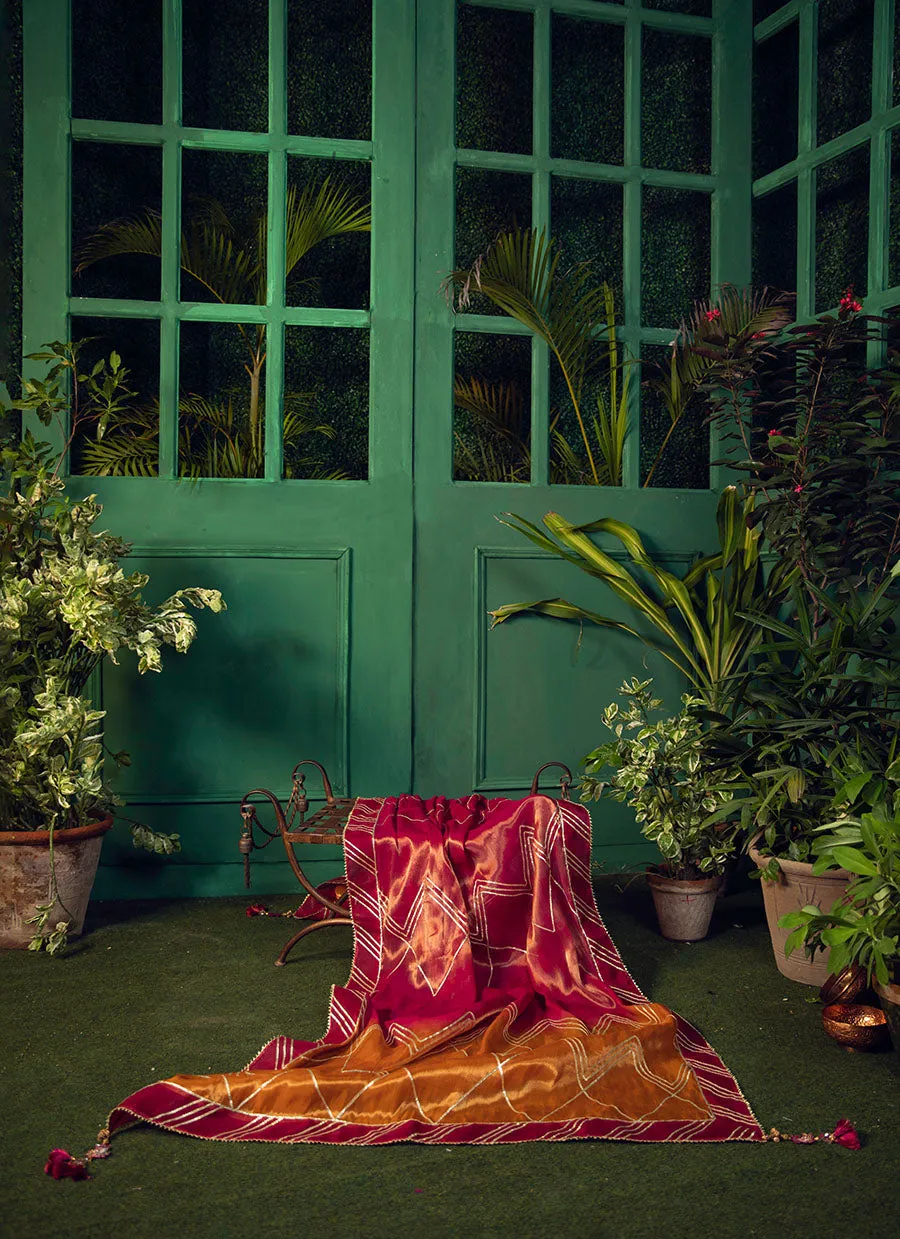 Bahar Burnt Orange Kurta With Pure Tissue Ombre Dupatta