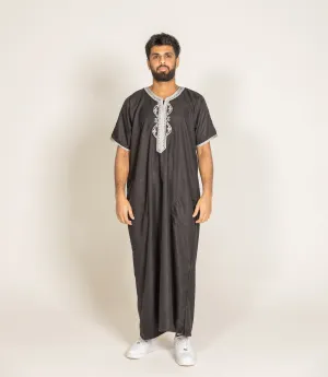 Black Moroccan Thobe / Jubba with Silver Embroidery Half Sleeves Size 56