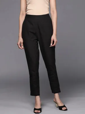 Black Solid Cotton Trousers