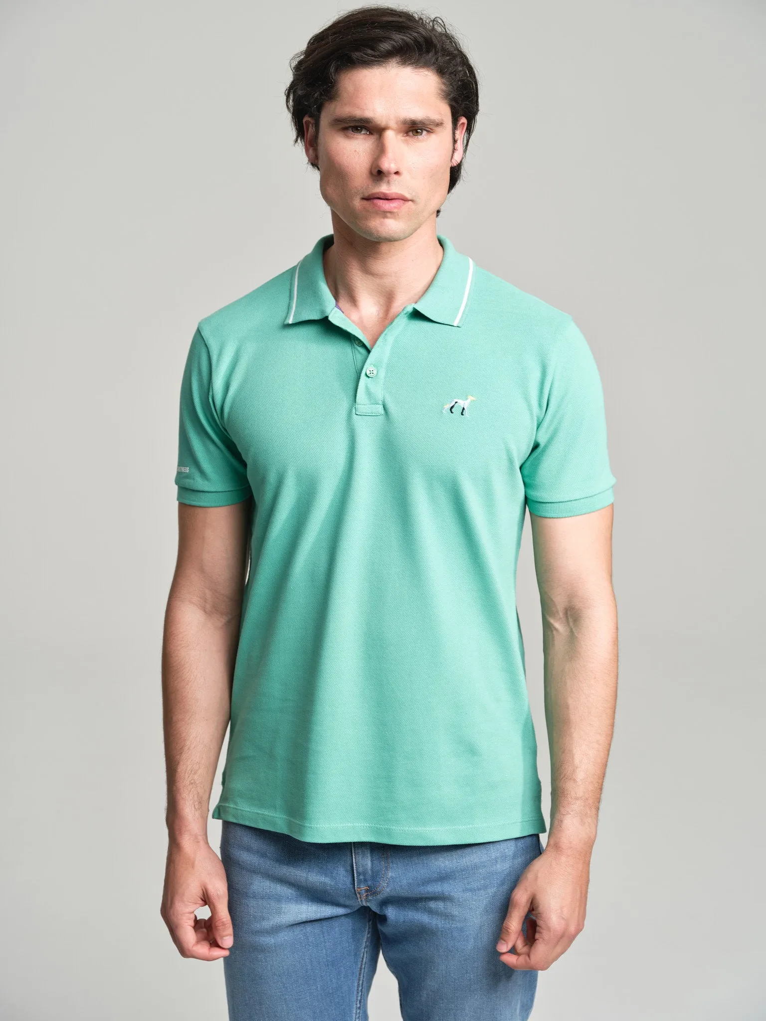 Casual piquet polo shirt with multicolored logo