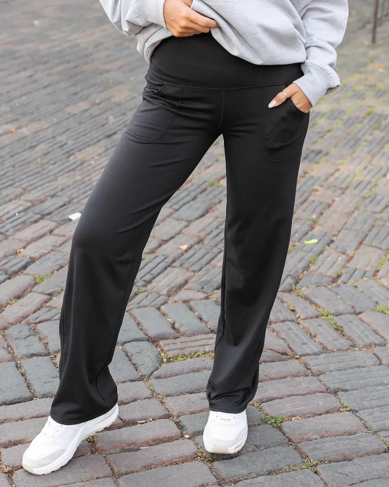 Fleece Lined Straight Leg Lounge Pants in Black by Grace & Lace (Ships in 1-2 Weeks)