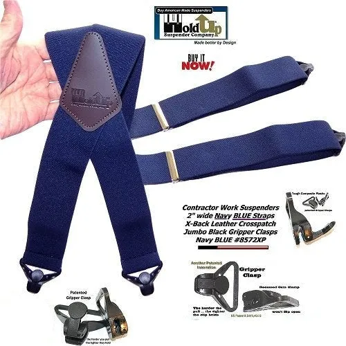 Hold-Ups Heavy Duty Navy Blue 2" Wide Work Suspenders with black Gripper Clasps