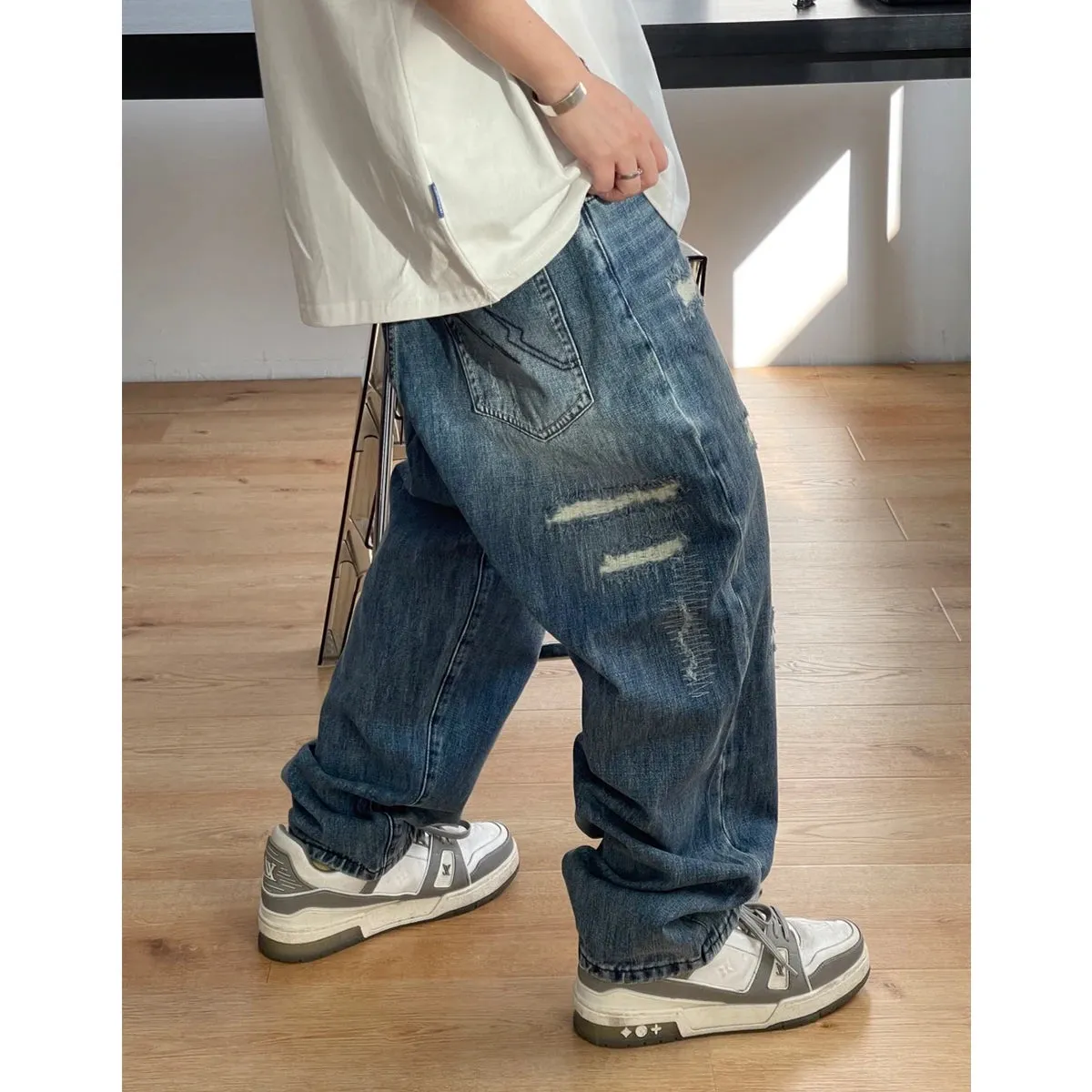 Japanese Streetwear Baggy Jeans For Men Vintage Denim Cargo Pants