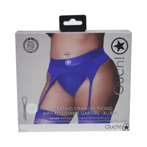 Ouch! Vibrating Strap-on Thong with Adjustable Garters Royal Blue XL/XXL