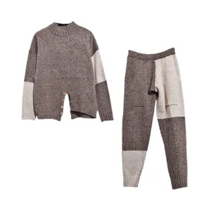 Pre Order:  Two-Tone Slit Sweater Pants Knitted Set