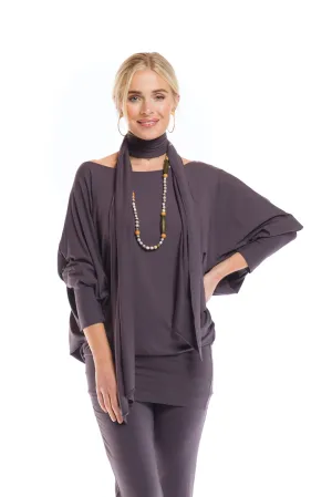 RAGLAN TOP WITH SCARF CHARCOAL