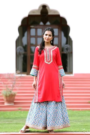 Red short kurti with Sharara Pants