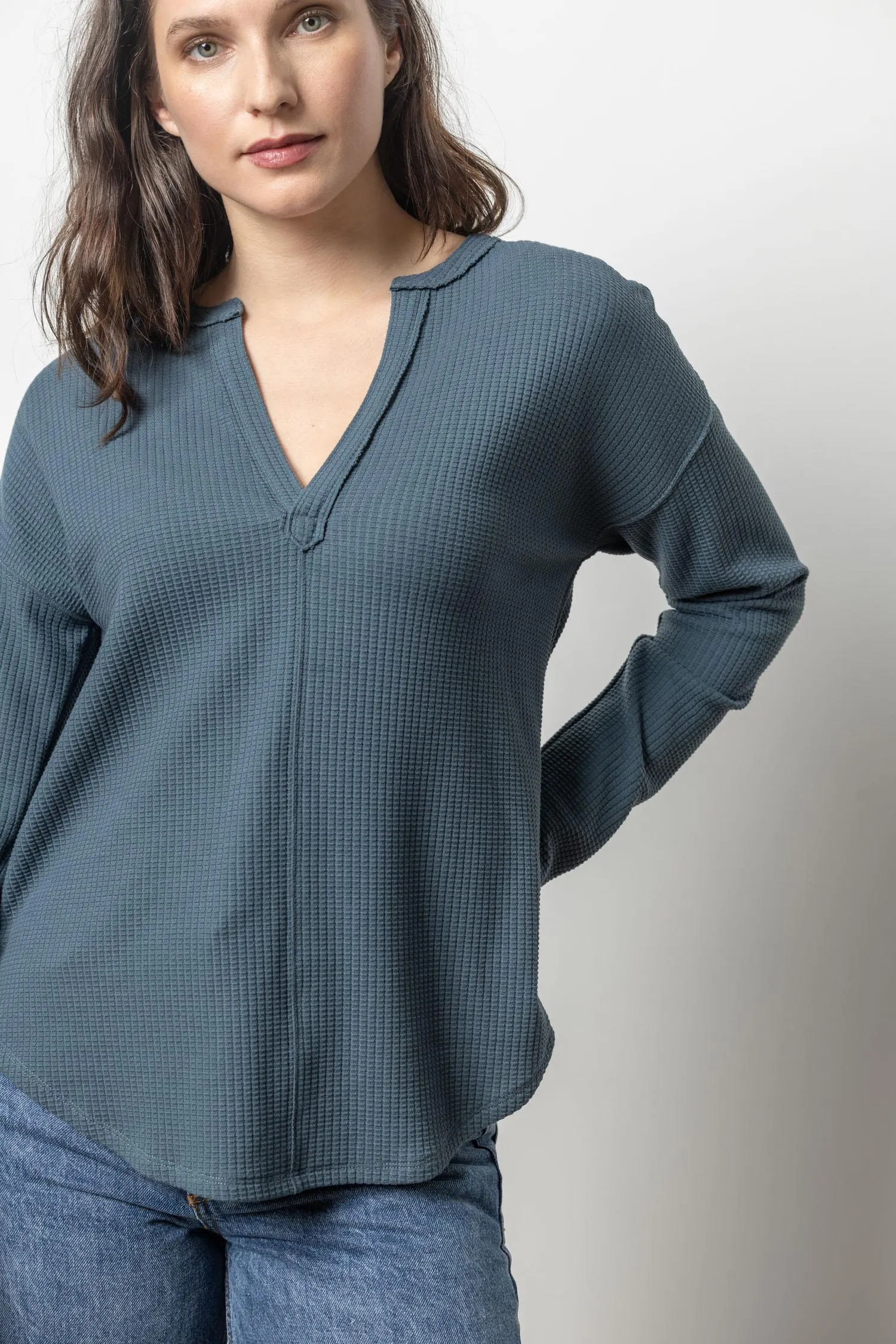 Rounded Hem Split Neck