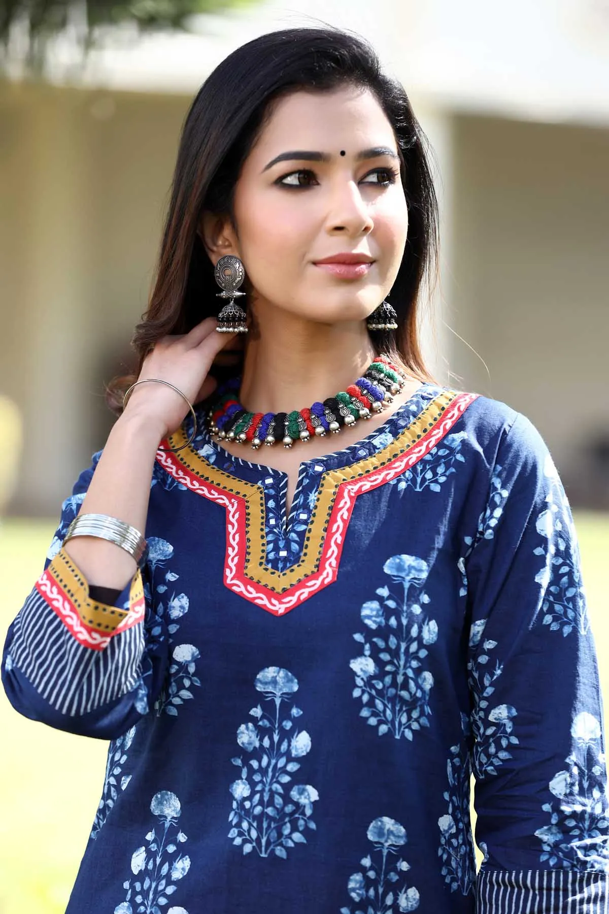 Straight Fit Kurta In Indigo Blue Buti Print