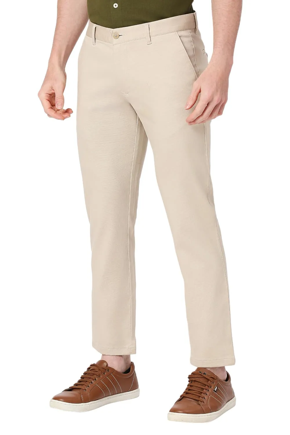 Tapered Fit Cotton Stretch Dobby Trousers