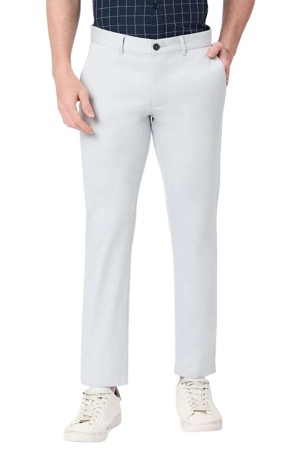 Tapered Fit Cotton Stretch Dobby Trousers