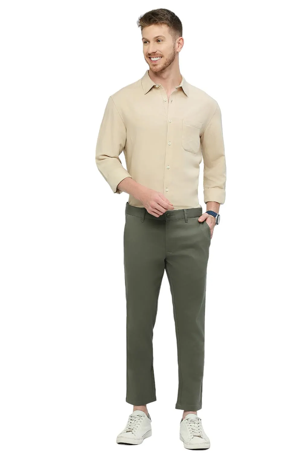 Tapered Fit Cotton Stretch Dobby Trousers