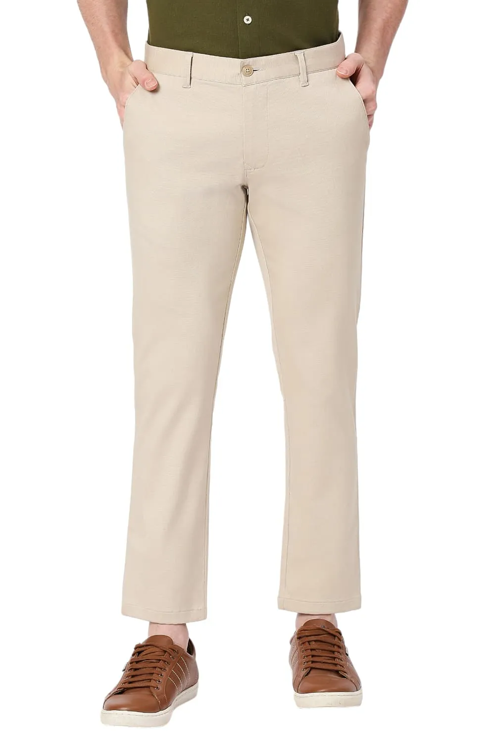 Tapered Fit Cotton Stretch Dobby Trousers