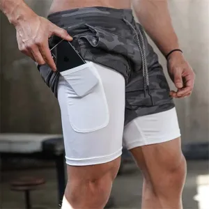 Trendy Camo Shorts, 2 In 1  Double Layer/Quick Dry Fitness, Running Shorts