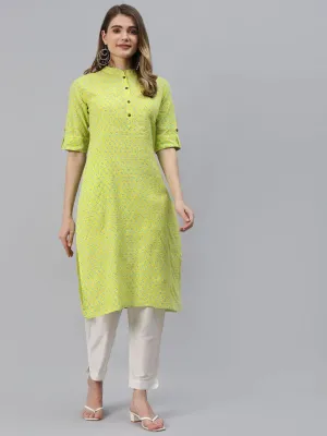 Yellow And Green Cotton Straight Kurta